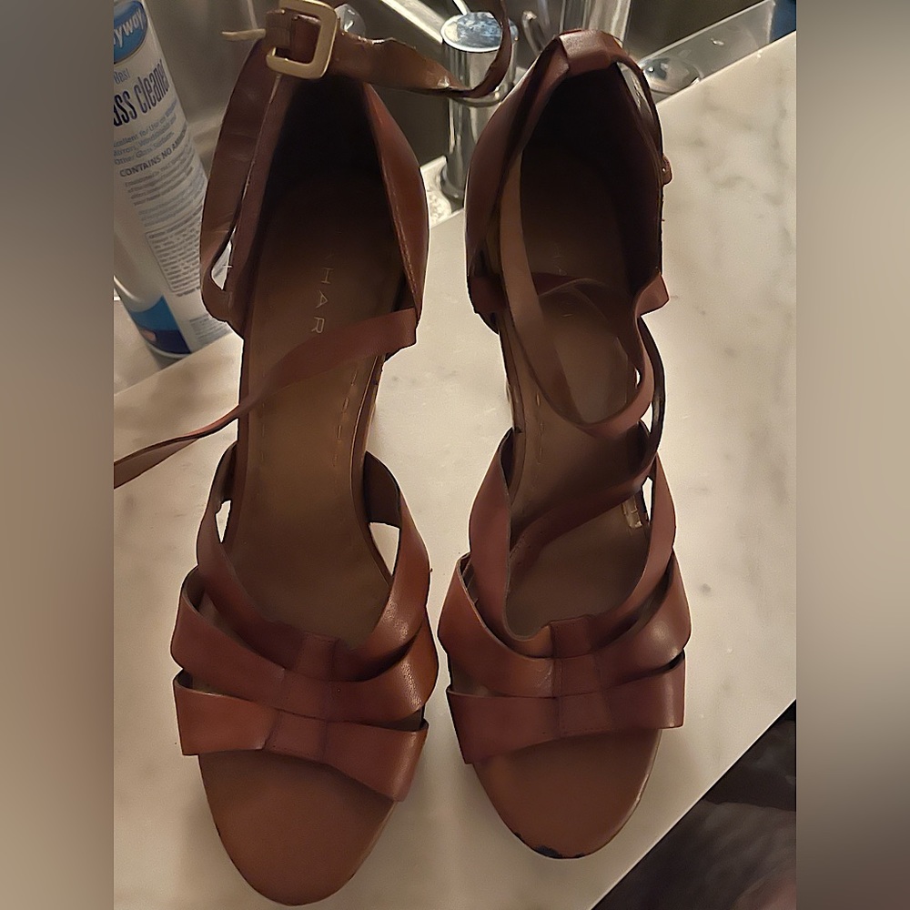 Tahari Brown Leather Strappy Sandals